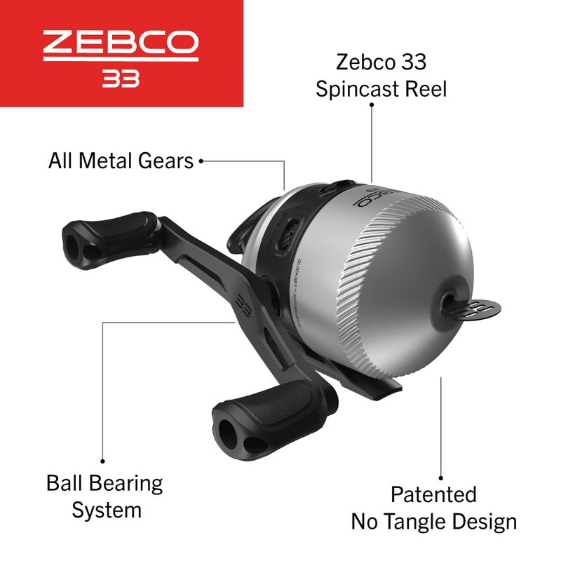 Zebco 33 Spincast Fishing Reel, Size 30 Reel, Right or Left-Hand Retrieve, 10-Pound Zebco Cajun Fishing Line, Graphite Frame Silver/Black - Image 2